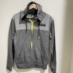 Batman Full Zip Hoodie Gray Size S DC Comics Fleece Logo Pockets Grey Exc Cond